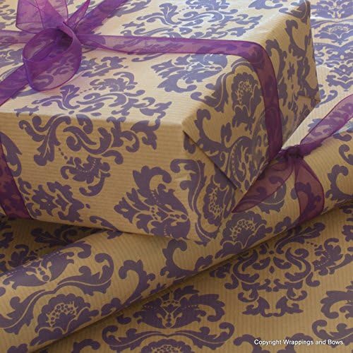 Natural Kraft Patterned Brown Gift Wrapping Paper - Purple Baroque (2 metres (folded))