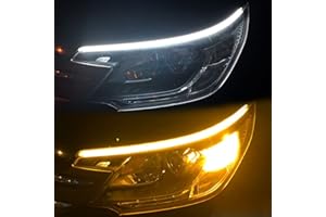 YOUNICE 2Pcs Flexible LED Light Strip Daytime Running Light 12V LED Sequential Flowing Scan Turning Signal Headlight Strip Decorative Lamp (White+Yellow, 45CM)