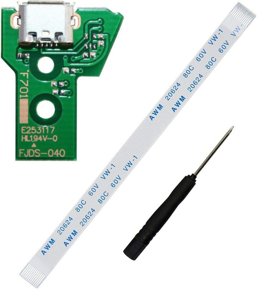 Photo 1 of 1 Set Green Micro USB Charging Port Socket Board with Flex Ribbon Cable Screwdriver for PS4 Controller Board JDS-040 JDS 040 Version,Accessories,PlayStation 4 Controllers Video Games