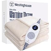 Westinghouse Electric Throw Blanket, Flannel Sherpa Heated Throw with 6 Heating Levels and 2-10 Hours Auto-Off, Flower Jacquard Heated Blanket, Fast Heating & ETL Certification, 50" x 60" Inch, Beige