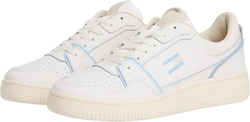 Cupsole Sneaker Mujer Retro Basket Low Top, Blanco (Ecru/Light Blue), 42