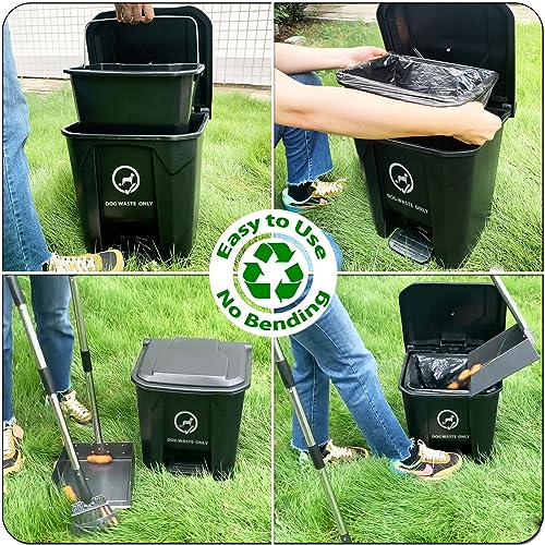 Meegood Dog Poop Trash Can for Outdoors with Pooper Scooper, 15L/4Gallon Dog Waste Trash Can with Lid and Removable Inner Waste Bin, Sturdy Rake & Poop Scooper for Dogs (Extra Free 75pcs Poop Bags)
