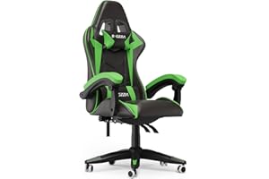 Bigzzia Gaming Chair Office Chair Reclining High Back Leather Adjustable Swivel Rolling Ergonomic Video Game Chairs Racing Chair Computer Desk Chair with Headrest and Lumbar Support (Green)