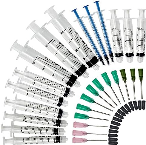 15 Pack Syringes - 20ml, 10ml, 5ml, 3ml, 1ml with 14ga, 18ga and 20ga Blunt Tip Needles and Caps for Refilling and Measuring E-juice, E-Liquids, E-cigs, Adhesives, Vape, Oil or Glue Applicator