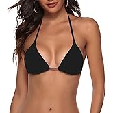 Zuvebamyo Women's String Bikini Top Padded Halter Swimsuit Top Triangle Bathing Suits Tops