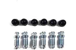 KAM HOI 6 PCS Brake Bleeder Screws with Dust Cover,Wheel Cylinder Bleeder Valve,Caliper Bleeder Screw with Rubber Cap 1/4-28 * 0.92 Inch Length, Bleeding Screws Bleed Kit