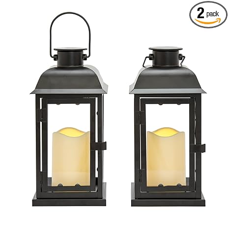 Amazon Com Outdoor Black Solar Candle Lanterns 11 Height Warm