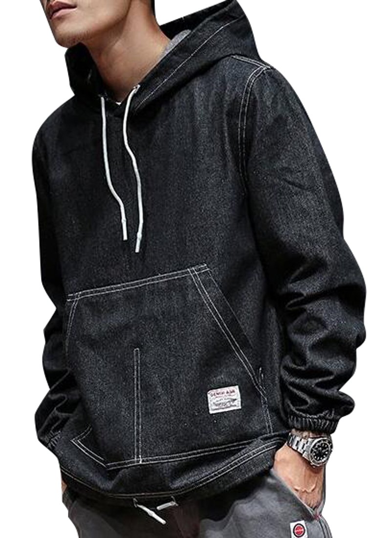 Men's Classic Denim Hoodie Sweatshirt Pullover - Denim Fit