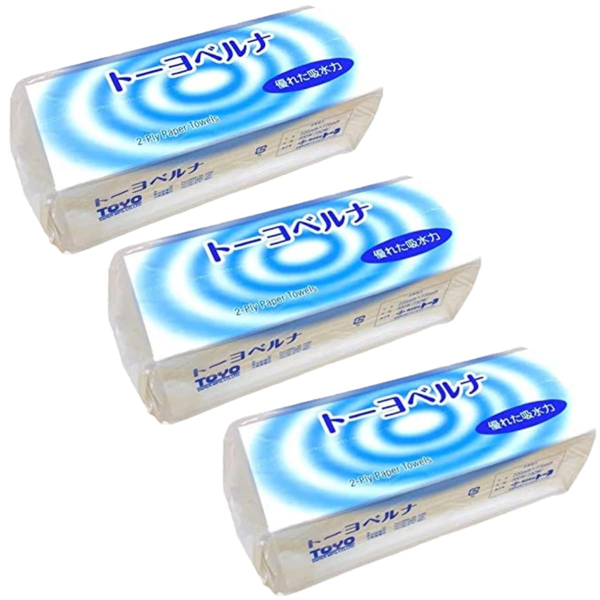 トーヨ ベルナ 水に流せる ペーパータオル 小判 220×170 再生紙 業務用 150組2枚重ね 3個商品画像