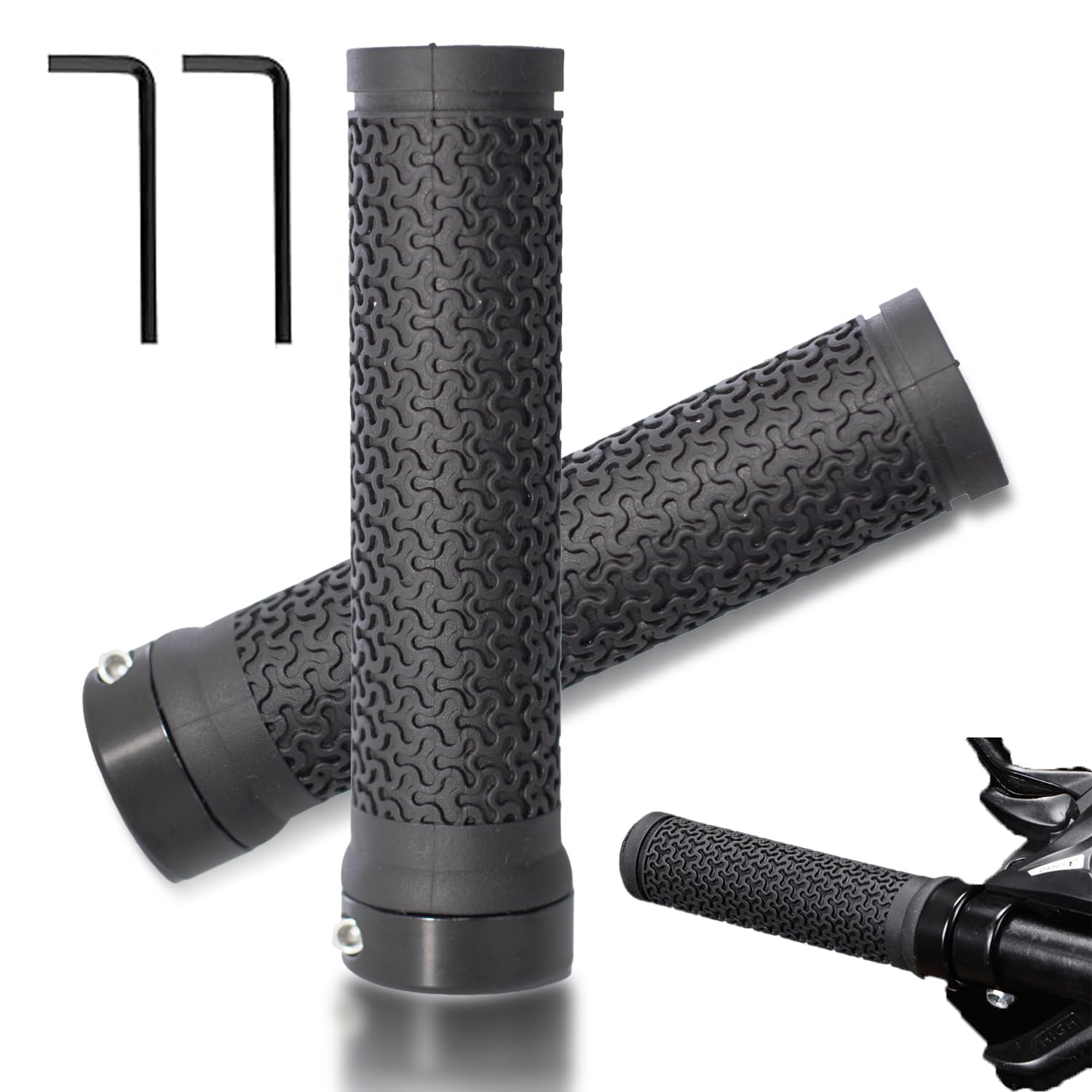 MOLHEM Bike Handlebar Grips - Non-Slip Mountain/BMX/Scooter Grips, Soft Rubber for Secure Grip, Includes 2 Allen Wrenches (MTB, Road Bikes)