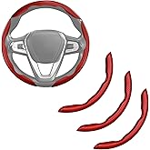 Carbon Fiber Steering Wheel Cover Anti-Slip Wrap Snap on Car Steering Wheel Accessories Grip 15 inch Universal 3pc Matte Red