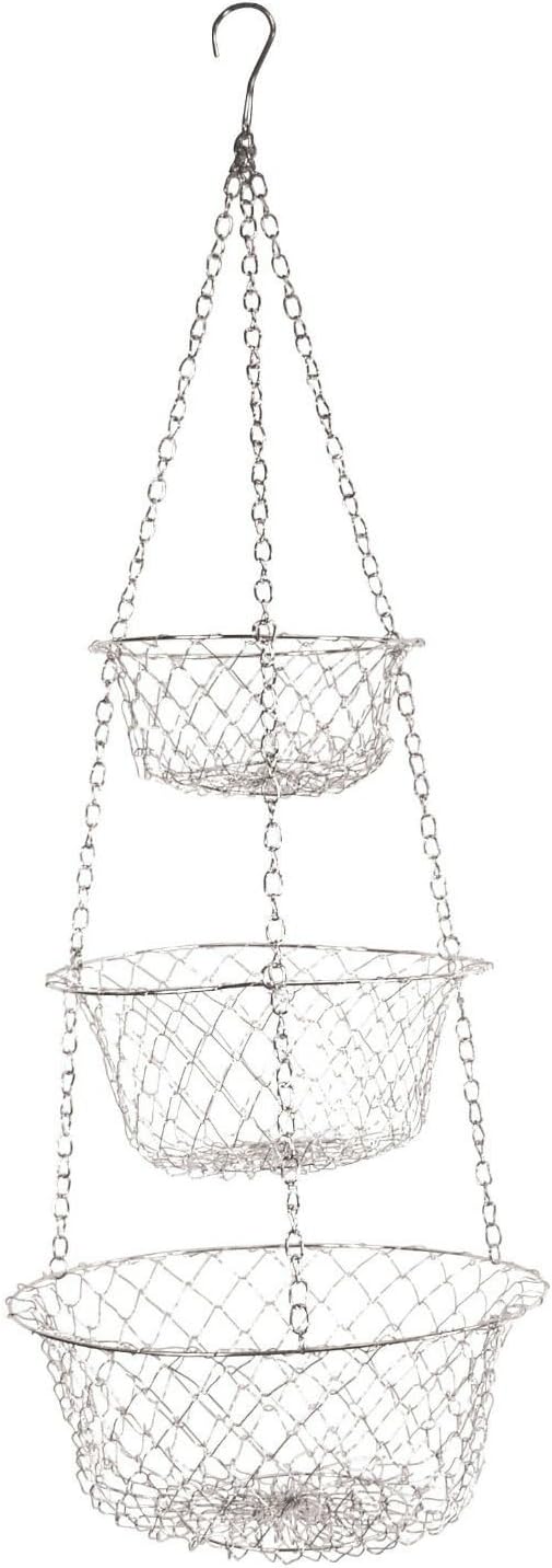 3 Tier Hanging Vegetable Fruit Kitchen Storage Wire Basket ~ White