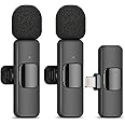 HUACAM 2Pcs Lavalier Wireless Microphone for iPhone,Mini Microphone for Recording, Live Streaming, YouTube, Tiktok, Facebook, Intelligent Noise Cancelling, Automatic Sync, No App