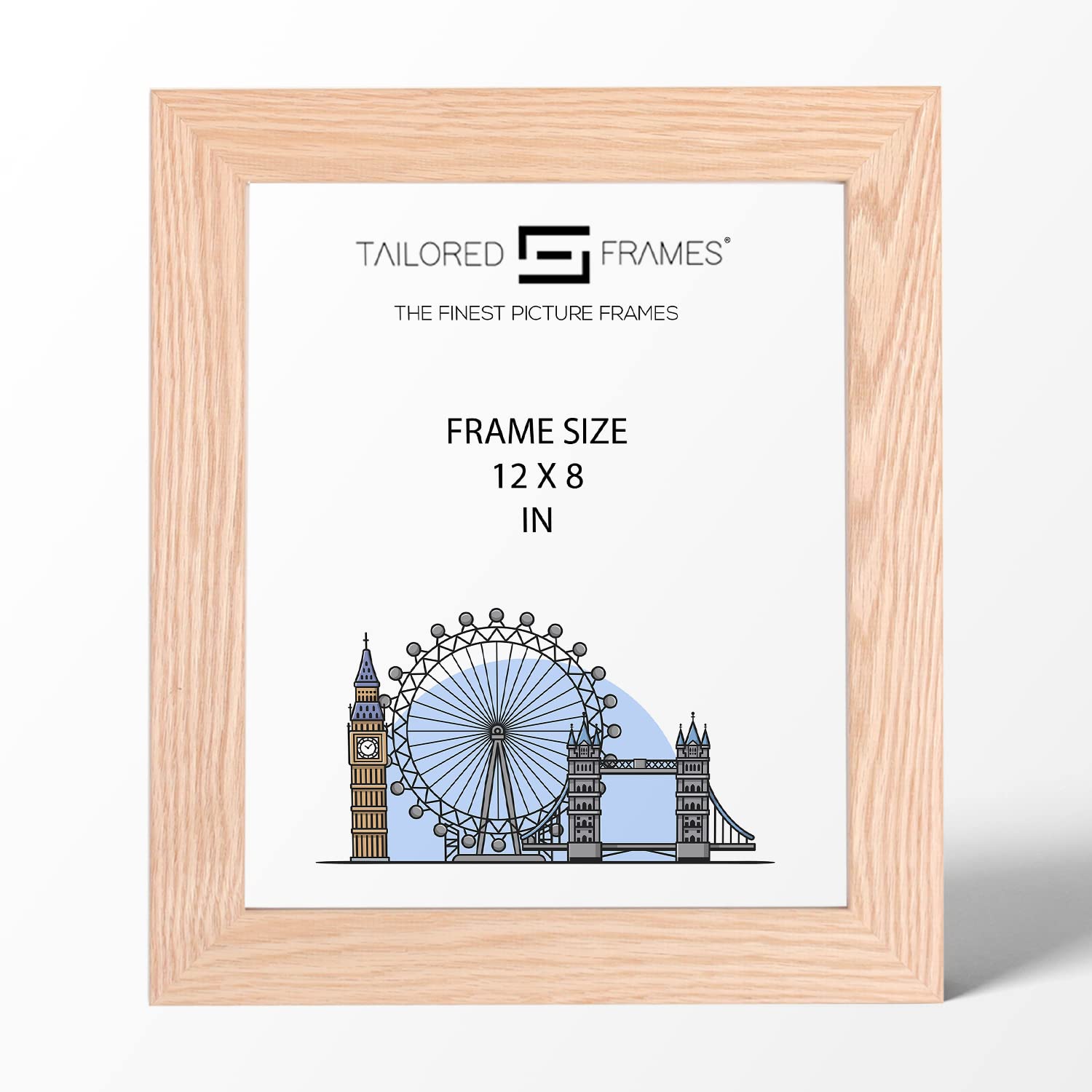 Tailored Frames Natural Oak Wood 12" x 8" Single Picture Frames | Table Top & Wall Hanging Type | Photo Frame Without Mount