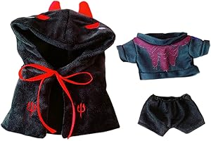 niannyyhouse Demon Clothes Suit 7.8in/20cm Plush Doll Clothes Shawl+ T-Shirt + Shorts 3-Piece Set Doll Dressup Black Robe