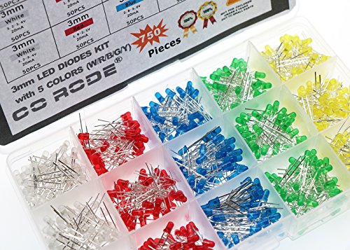 CO RODE 750pcsX3mm LED Light Emitting Diodes, 3mm Diffused LED Blubs Assortment Kit DIY Decorate Lights (White Red Yellow Blue Green, 5 Colors x 150pcs)