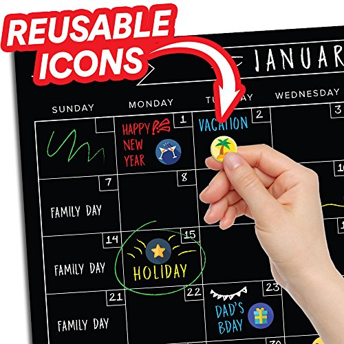 Magnetic Dry Erase Refrigerator Calendar - 17" x 11" - Large Reusable Monthly Chalkboard - Weekly Meal Cooking Fridge Chart & To Do Grocery List - 2018 Kitchen Gift Set - Smart Planners Chore Chart - Thumbnail 2