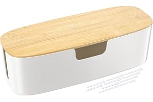 BUKUWA Large Cable Management Box - Cord Organize Box with Bamboo lid for Safe Home & Office, Cord Hider for Power Strip Under Desk, Cover TV Wires, Child & Pet Proof Cord Box, White