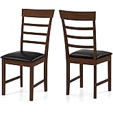 Giantex Wooden Dining Chairs Set of 2, PU Leather Upholstered Kitchen Chairs w/Rubber Wood Frame, High Curved Back, Mid-Centu