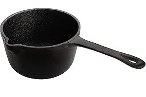 Cedilis 1 Quart/ 32 Ounce Cast Iron Basting Pot with Handle, Heavy Duty Construction Sauce Pot for Grilling and Oven, Black