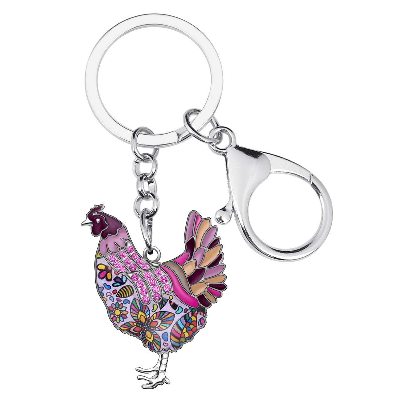 WEVENI Cute Chicken Keychain Chickens Gifts for Women Hen Key Chain Keyring Bag Car Accessories Charms (Purple)