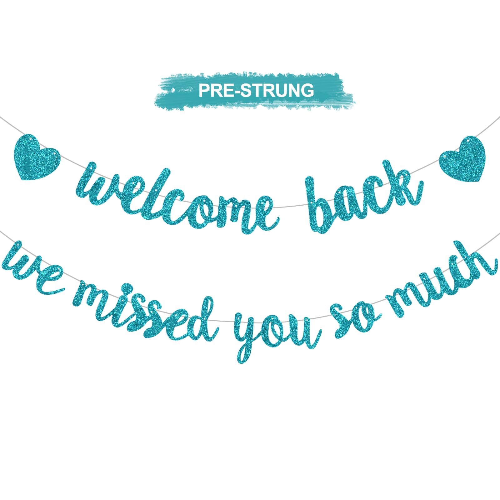 RICHHHA Glitter Lake Blue Welcome Back We Missed You So Much Banner,NO DIY,for Welcome Home Celebration Decorations Family Gathering,Back to School Events Military Homecoming Decoration