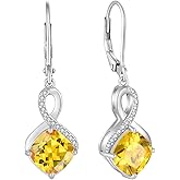 FJ Princess Cut Dangle Drop Earrings 925 Sterling Silver Infinity Leverback Earrings Birthstone Jewelry Gifts for Women