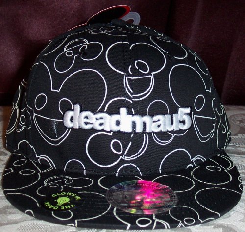DEADMAU5 Deadmouse All Over GLOW In The Dark Print Black Baseball CAP HAT Flat Brim