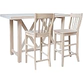 IC INTERNATIONAL CONCEPTS Bar Height Dining Set - 3-Piece Wooden Furniture Set with 30-Inch Seat Height Slat Back Bar Stools, Unfinished