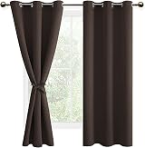 DWCN Brown Blackout Curtains 2 Panels 46 x 72 Grommet Tiebacks Thermal