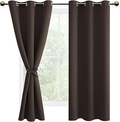 DWCN Brown Blackout Curtains 2 Panels 46 x 72 Grommet Tiebacks Thermal