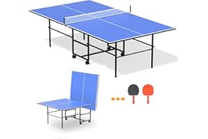 HIMCUP 9ft Mid-Size Folding Rolling Ping Pong, Foldable & Portable Ping Pong Table Set for Indoor Games with Net, 2 Table Tennis Paddles and 3 Balls, Size 108 * 60 * 30Inch