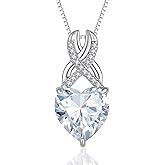 EJARY Heart Birthstone Necklace for Women 925 Sterling Silver Zirconia Pendant Infinity Love Necklaces Anniversary Birthday Mothers Day Jewelry Gifts for Mom Wife Lover Friend