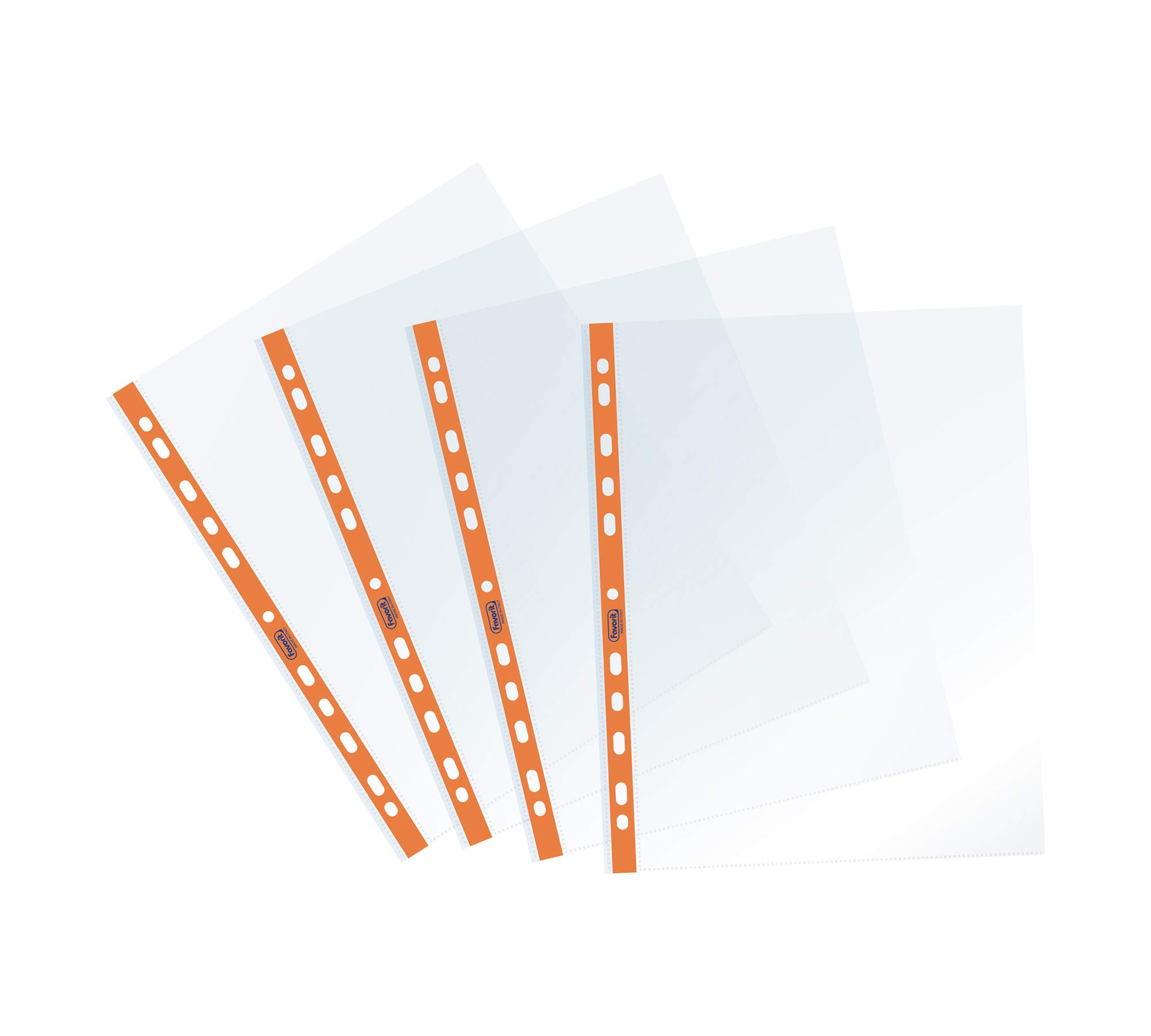 Favorit Pack of 25 x Universal Punched Wallets - Internal Size 22 x 30 cm - Smooth Finish - for A4 Sheets - Banda Con Fori Arancio Fluo
