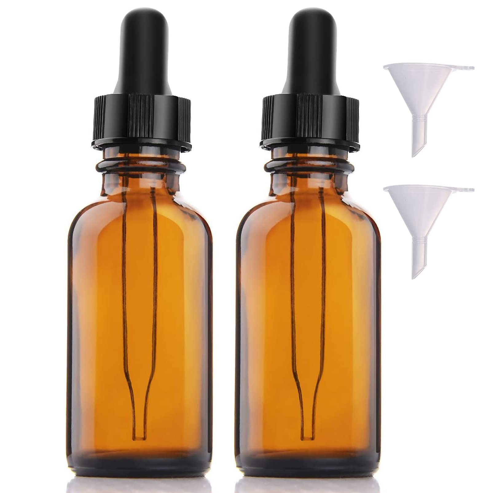 SONGQEE Amber Brown Glass Bottles with Dropper Pipette, 30ml Dropper Bottles for Storage Essential Oils, Perfumes and Cosmetics (with 2 Funnels + Labels)