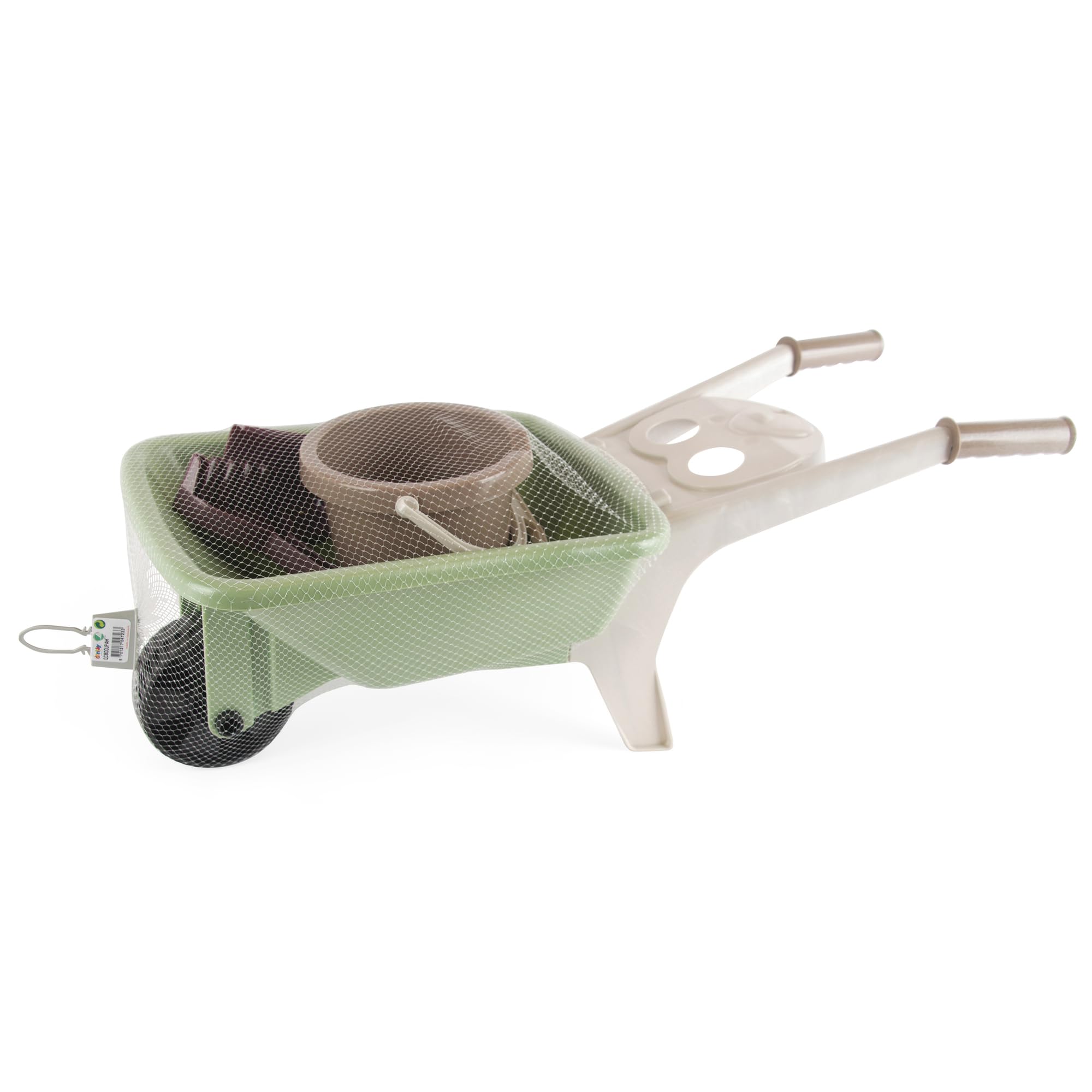 Dantoy: Green Garden - Wheelbarrow Playset - 4 Pieces, Pretend Gardening, Realistic Garden Tool Toys, Recycled Plastic, Kids & Toddlers Ages 2+