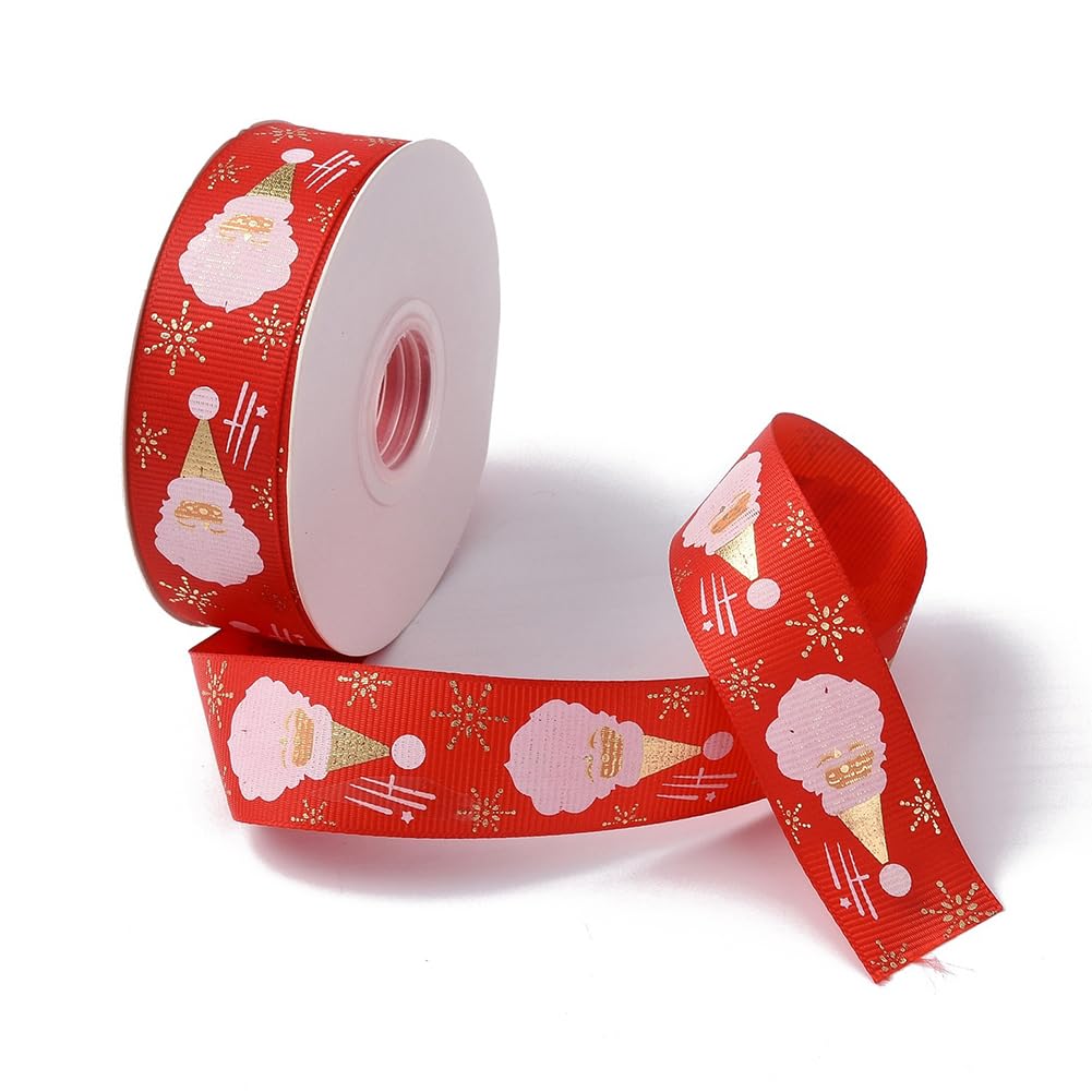 CABODYALS 22.86M 1 Inch Santa Claus Ribbon Wired Christmas Grosgrain Ribbon Red Xmas Winter Holiday Printed Ribbon with Spool for Wrapping Gift Making Craft Christmas Tree Party Wreaths Decor Supply