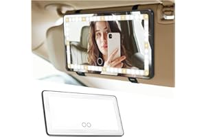 KHGUZ LED Car Sun Visor Vanity Mirror, Dimmable Rechargeable Vehicle Touch Screen Cosmetic Mirror with 3 Light Modes & 60LEDs, Auto Interior Rear View Makeup Accessories, Universal Fit (Black)