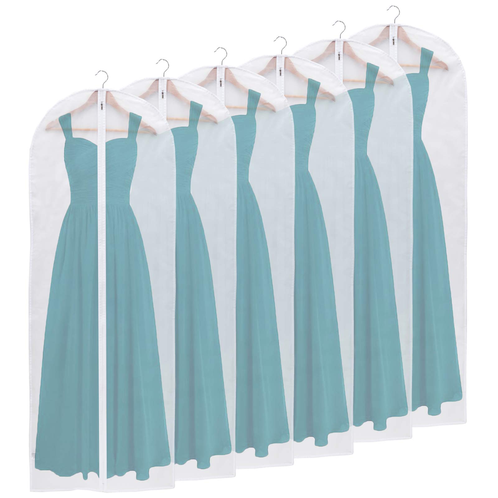 Niviy Dress Covers Garment Covers, Dustproof Clothes Covers Coat Bag with Zip Translucent Dress Bags Waterproof Breathable Suit Protector, White, 60x160cm