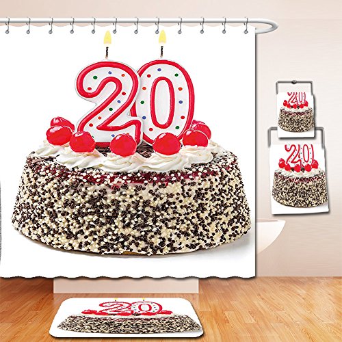 Click Here to See More Images Nalahome Bath Suit: Showercurtain Bathrug Bathtowel Handtowel 20th Birthday Decorations Cherries Sprinkles on a Birthday Party Cake 20 and Young Photo Multicolor