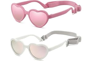 2pcs Baby Girl Polarized Sunglasses with Strap, Toddler Sunglasses for Infant Age 0-24 Months, Kids Travel Essentials