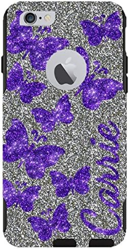 iPhone 6 Plus 6s Plus Case - OtterBox Commuter Series Custom Glitter Case for iPhone 6 Plus/6s Plus, Retail Packaging - Personalized Butterflies Purple Name White Gold/Black (5.5 inch)