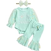 ITFABS Newborn 3 6 12 18 Months Baby Girl Spring Fall Clothes Ribbed Bodysuit Onesie Romper Flare Pants Floral Daisy Outfit