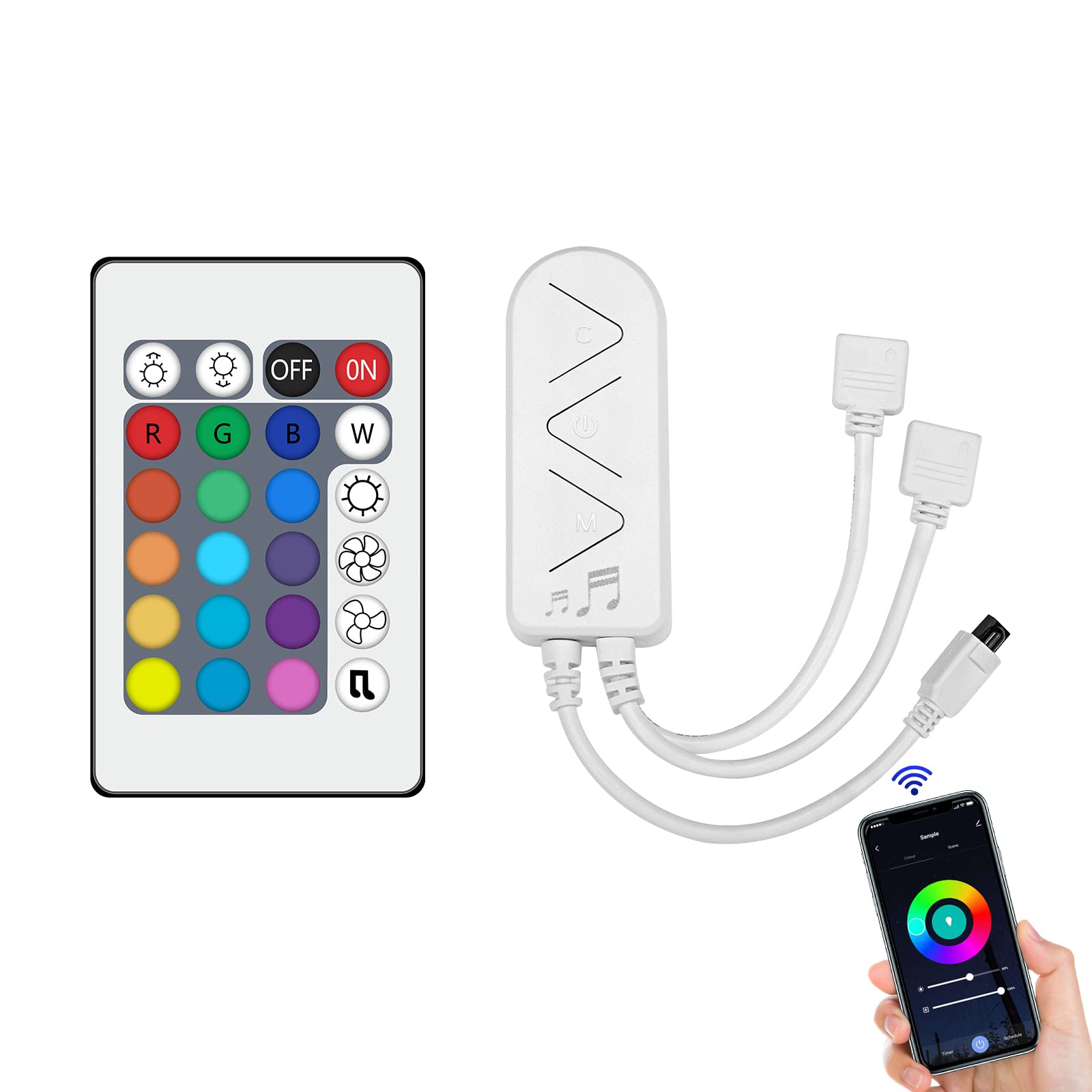 WOWLED WiFi Wireless LED Light Controller, Smart RGB LED Strip Lights Controller, WiFi/APP/Voice Control/Music Sync/Remote Control for 12v 4-Pin 10mm RGB Led Strip Lights, 16 Million Colors