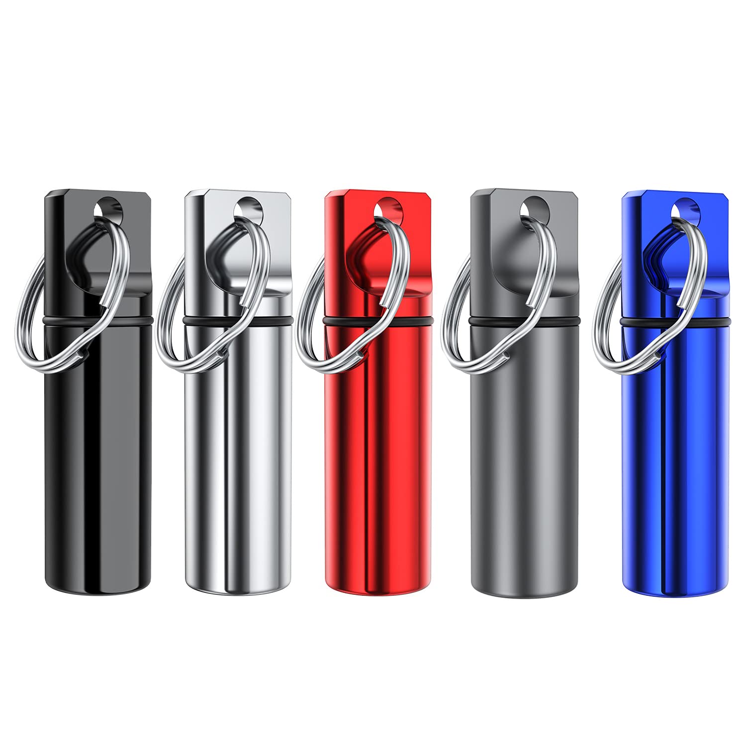 Photo 1 of Small Portable Pill Box Keychain (5 Pack), Aluminium Alloy Mini Pill Organizer Case Container for Purse,Waterproof Metal Pill Holder Medicine Bottle for Outdoor Camping Travel