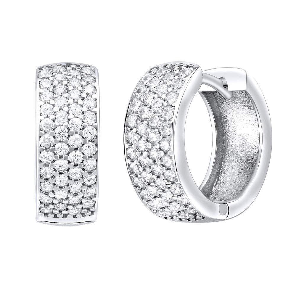 SILVEGO 925 Sterling Silver Hoop Earrings with Zirconia Large 7 mm