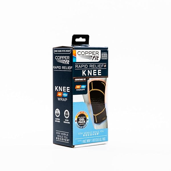 COPPER FIT UNISEX ADULT RAPID RELIEF KNEE WRAP WITH HOLD/COLD THERAPY ABDOMINAL SUPPORT, BLACK, ADJUSTABLE
