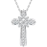 Boieiyftrp Christian Cross Moissanite Pendant Necklace for Women, D Color VVS1 925 Sterling Silver Plated 18k White Gold 20 Inches Chain