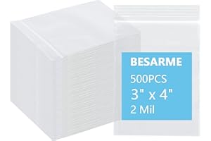 BESARME 500 PCS 3" x 4" Small Plastic Bags for Jewelry Mini Clear Plastic Poly Bag 2 Mil with Resealable Lock Zipper for Storage Gifts Candy Screws
