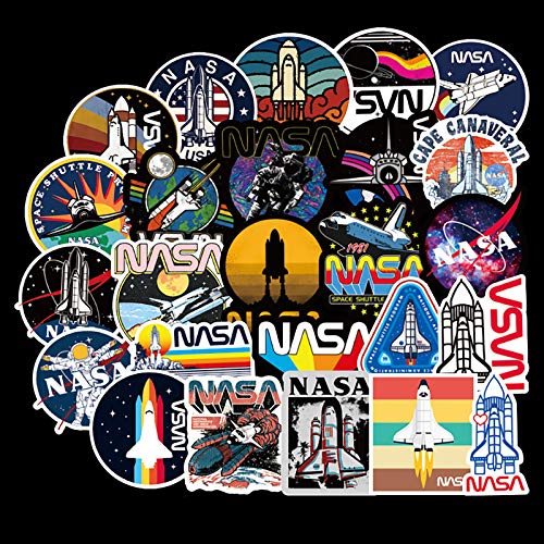 61huYFhypiL 50 Pcs NASA Stickers Space Explorer Decals for Water Bottle Hydro Flask Laptop Luggage Car Bike Bicycle Waterproof Vinyl Universe Astronaut Stickers Pack